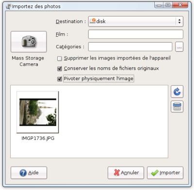 Pivoter des images avec gThumb lors de l’import d’images