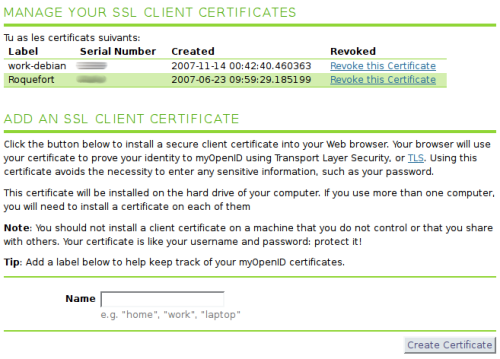 Gestion des certificats OpenID avec MyOpenID