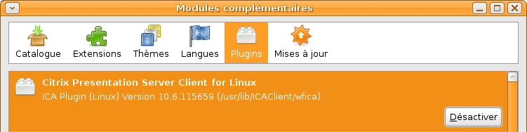 Plugin Citrix vu depuis le gestionnaire de modules Firefox