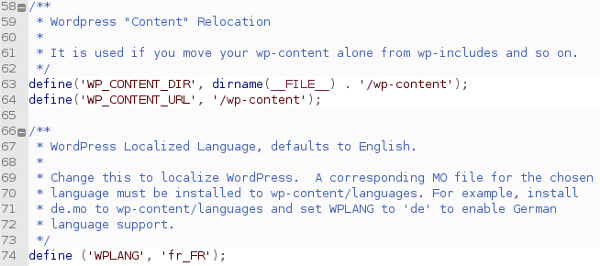 wp-config.php modifié pour Wordpress SVN